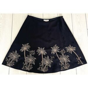 TOMMY BAHAMA Women's Floral Embroidered Skirt 100% Silk Black Size 8‎